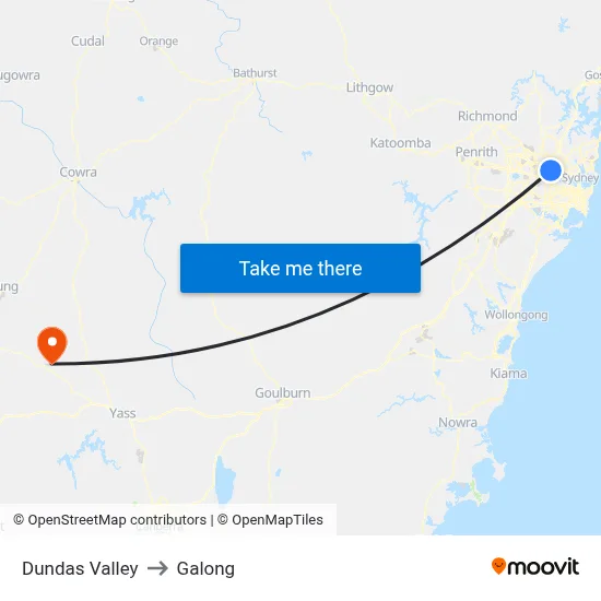 Dundas Valley to Galong map