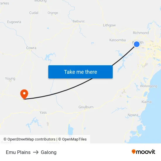 Emu Plains to Galong map