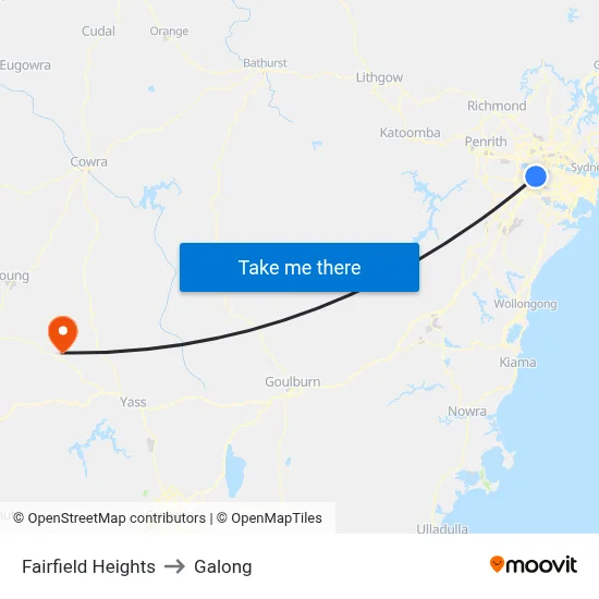 Fairfield Heights to Galong map
