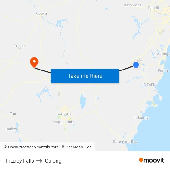 Fitzroy Falls to Galong map