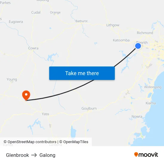 Glenbrook to Galong map