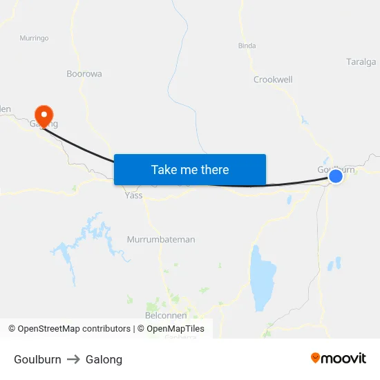 Goulburn to Galong map