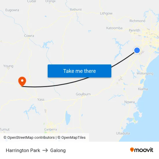 Harrington Park to Galong map