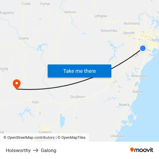Holsworthy to Galong map