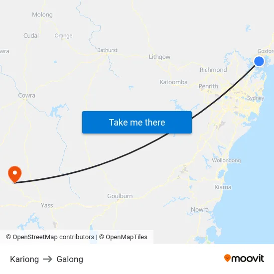 Kariong to Galong map