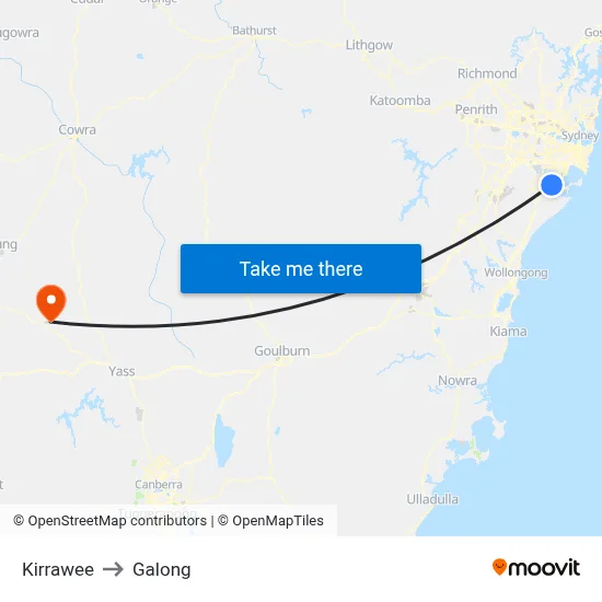 Kirrawee to Galong map