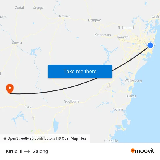 Kirribilli to Galong map