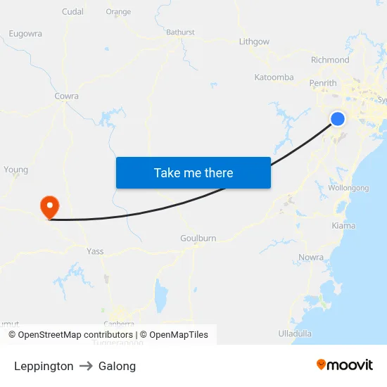 Leppington to Galong map