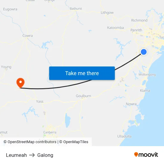 Leumeah to Galong map