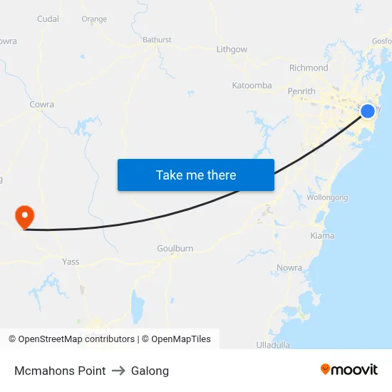 Mcmahons Point to Galong map