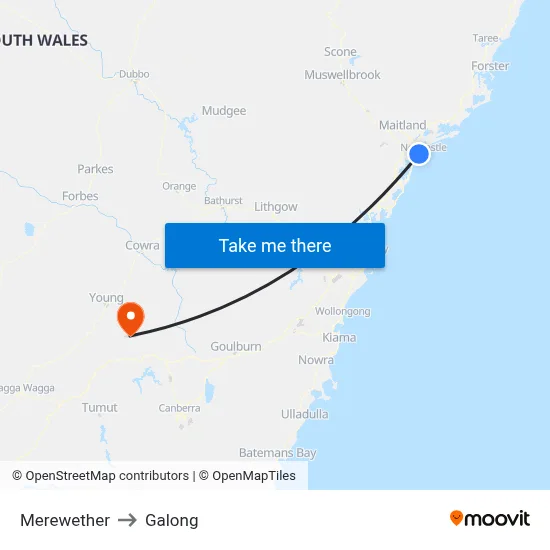 Merewether to Galong map