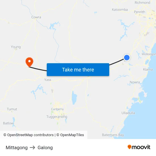 Mittagong to Galong map