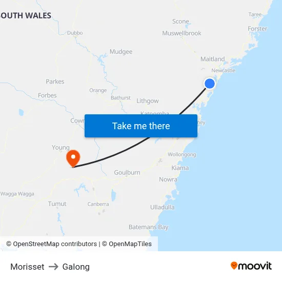 Morisset to Galong map