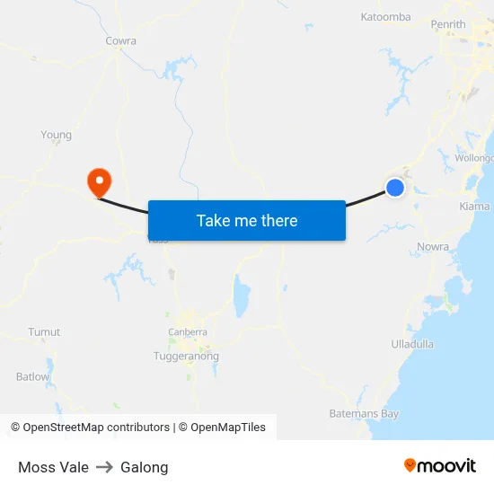 Moss Vale to Galong map