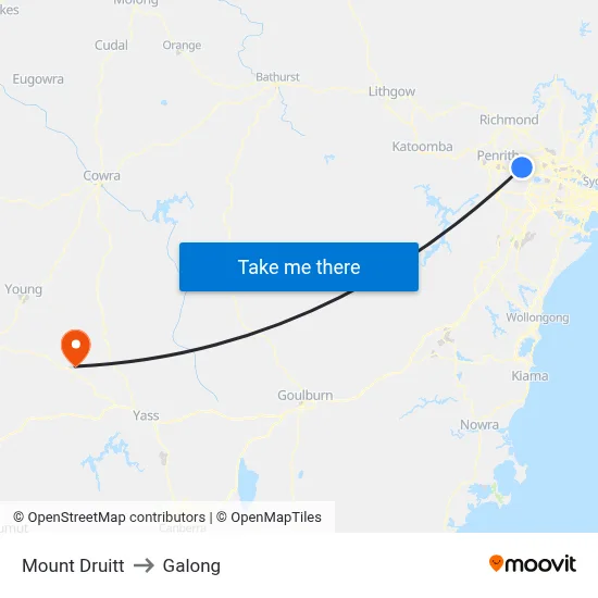 Mount Druitt to Galong map