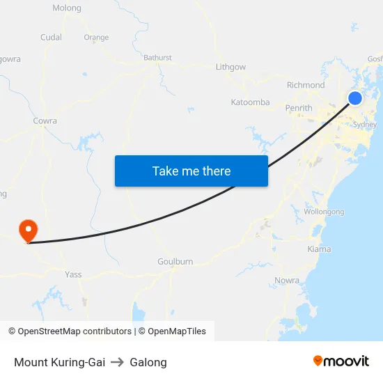 Mount Kuring-Gai to Galong map