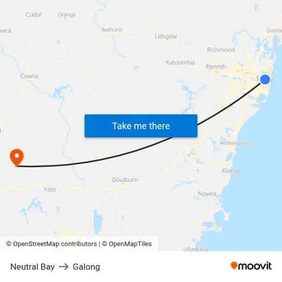 Neutral Bay to Galong map
