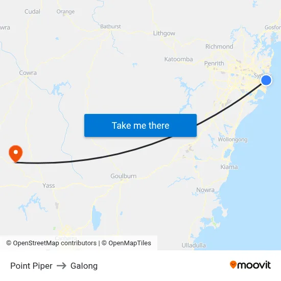 Point Piper to Galong map