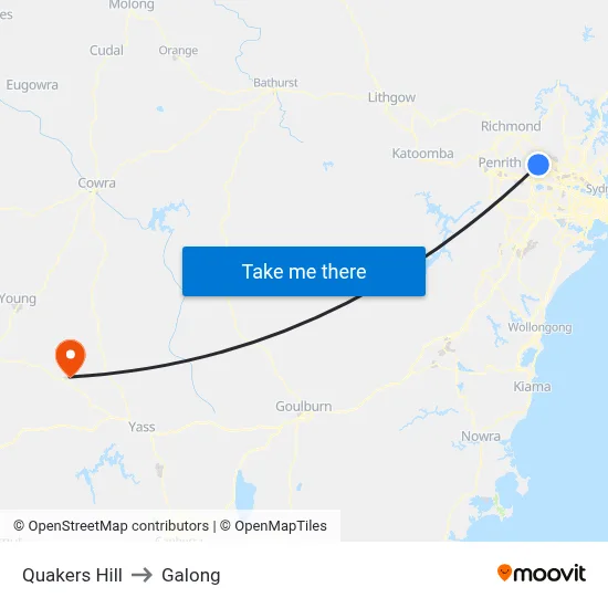 Quakers Hill to Galong map