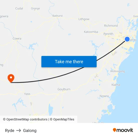 Ryde to Galong map
