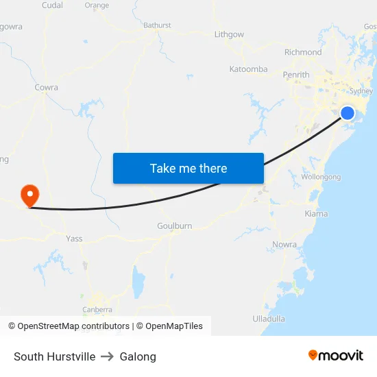 South Hurstville to Galong map