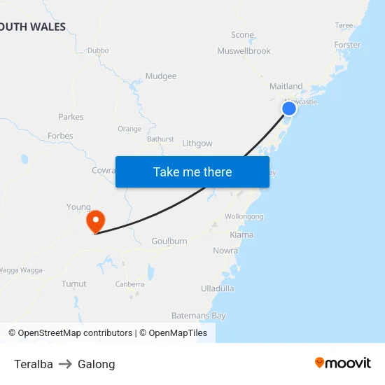 Teralba to Galong map