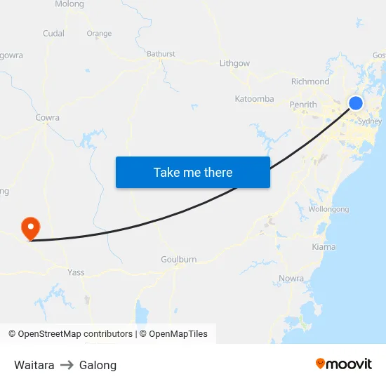 Waitara to Galong map