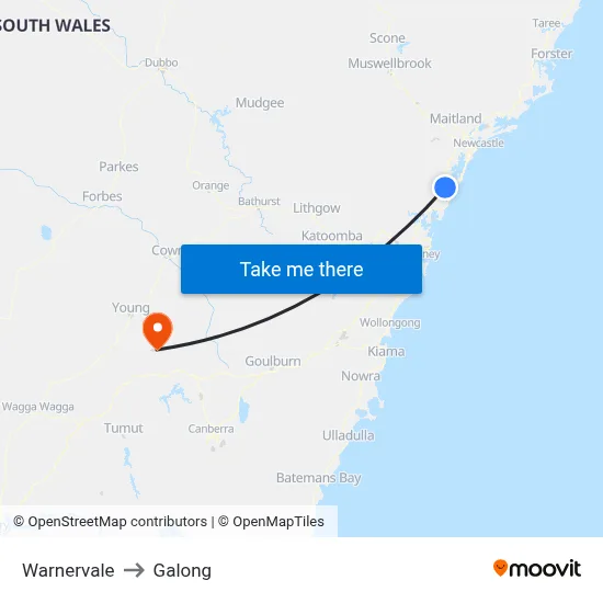 Warnervale to Galong map