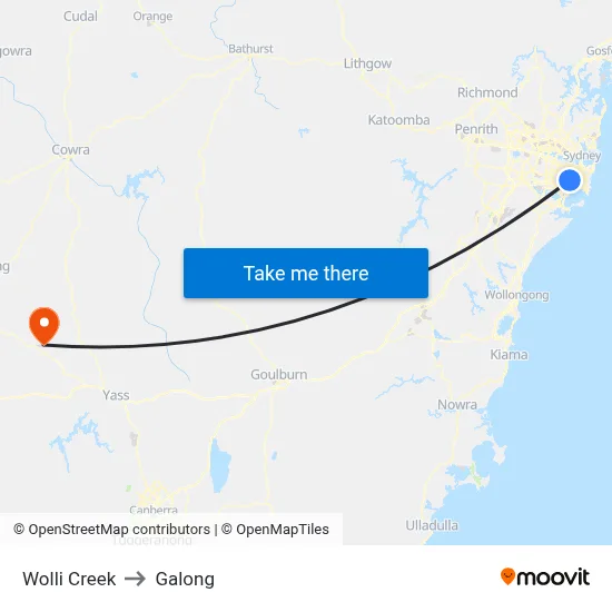 Wolli Creek to Galong map