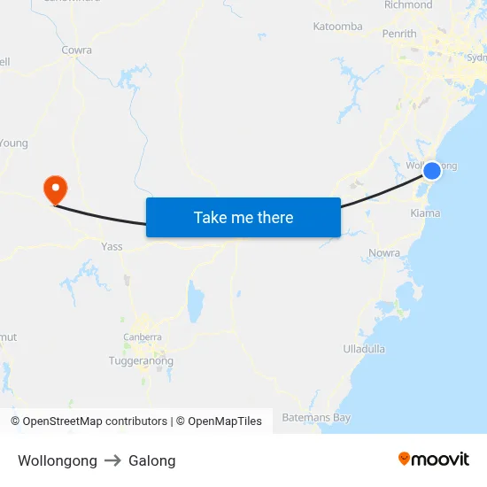 Wollongong to Galong map