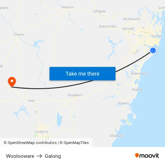 Woolooware to Galong map