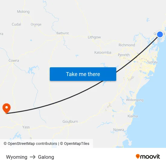 Wyoming to Galong map