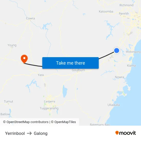 Yerrinbool to Galong map