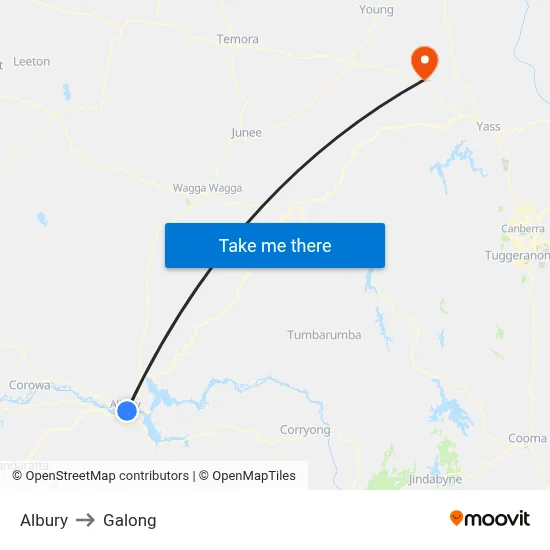 Albury to Galong map