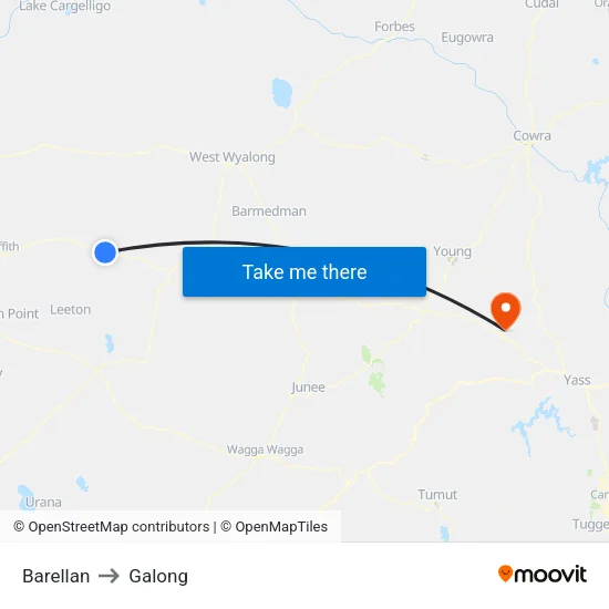 Barellan to Galong map