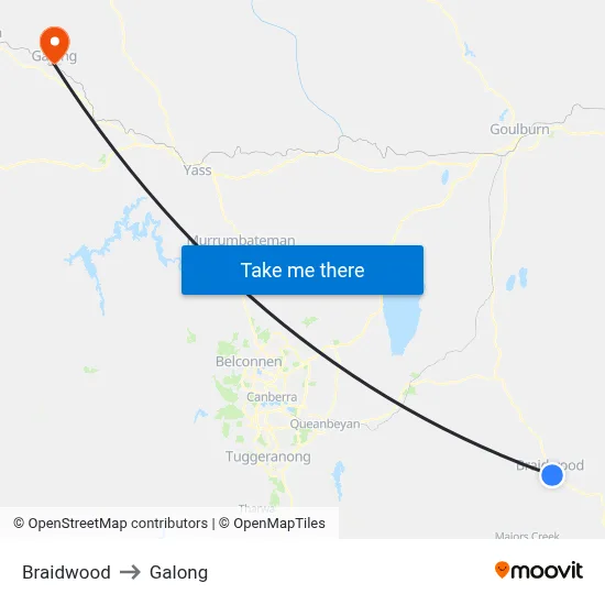 Braidwood to Galong map