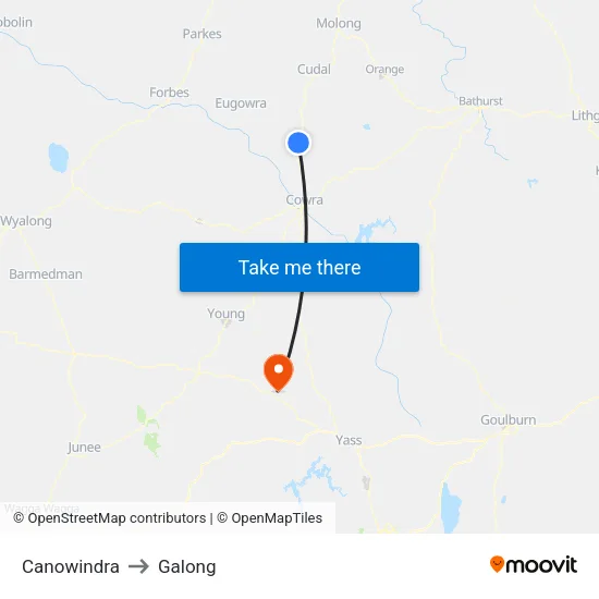 Canowindra to Galong map