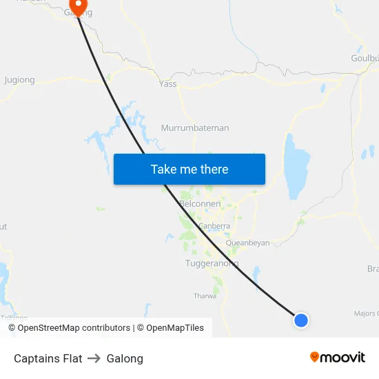 Captains Flat to Galong map