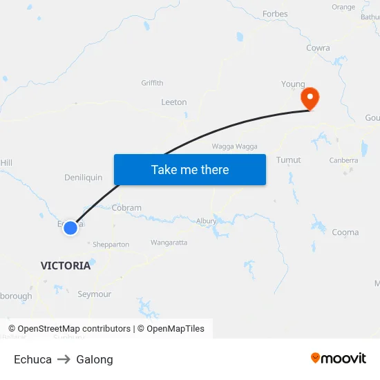 Echuca to Galong map