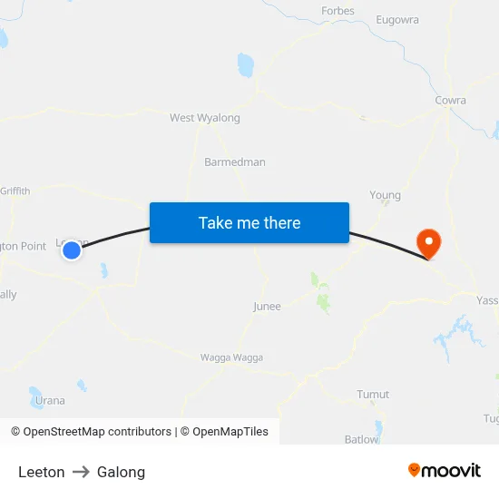 Leeton to Galong map