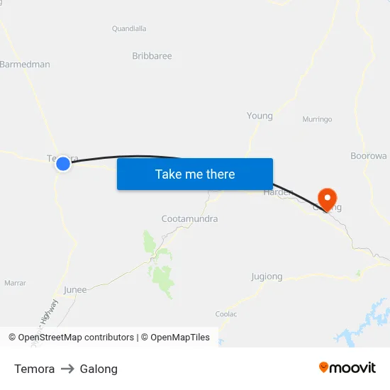 Temora to Galong map