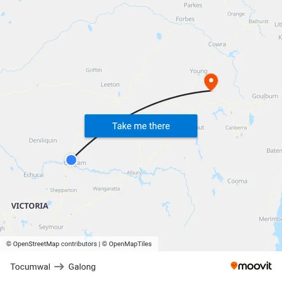 Tocumwal to Galong map