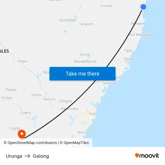 Urunga to Galong map