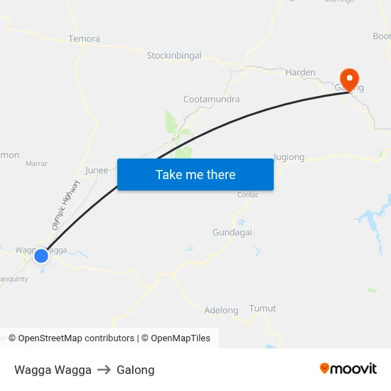 Wagga Wagga to Galong map
