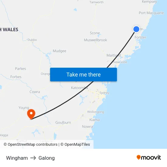 Wingham to Galong map