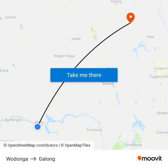 Wodonga to Galong map