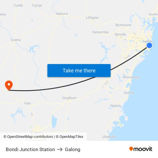 Bondi Junction Station to Galong map