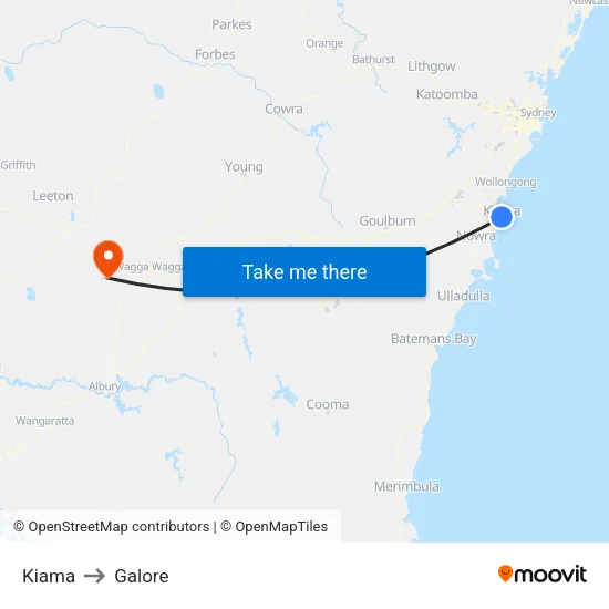 Kiama to Galore map