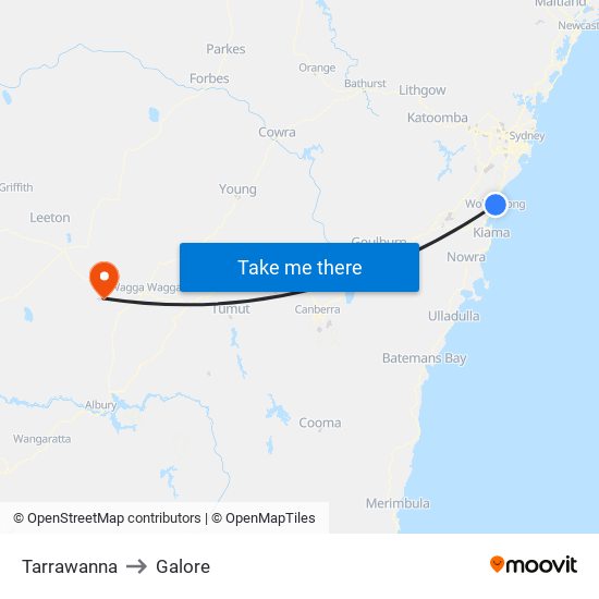 Tarrawanna to Galore map