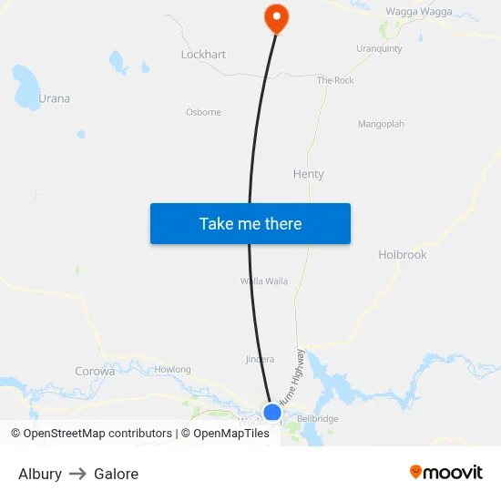 Albury to Galore map